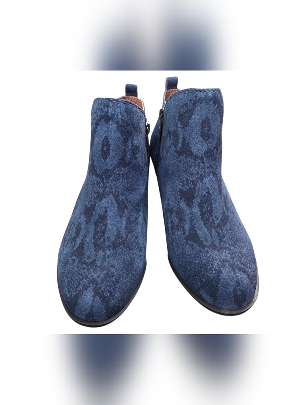 Lucky Brand - NEW Basel Navy Blue Suede Snake Print Ankle Booties WIDE